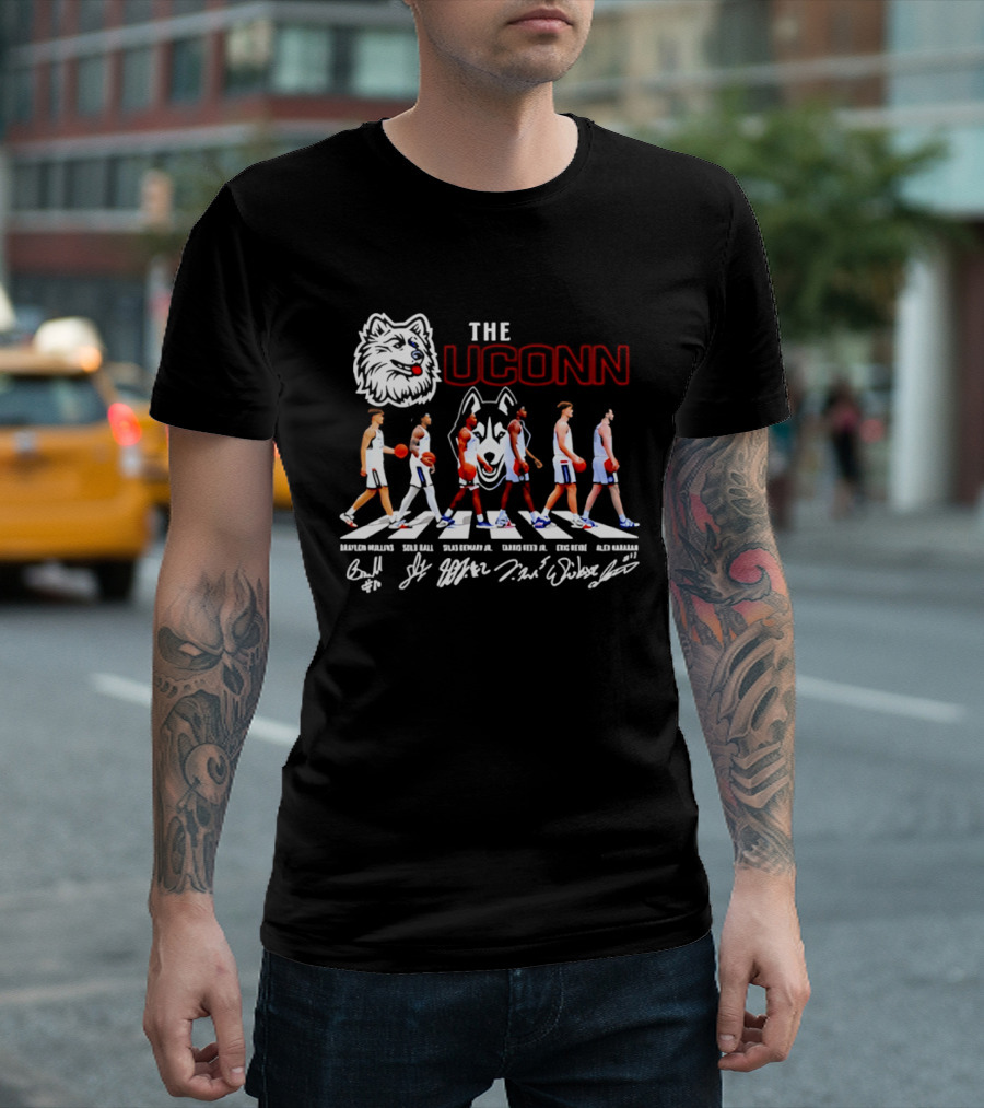 The UConn Huskies Men's Basketball Team Roster Abbey Road Player Signatures T-Shirt