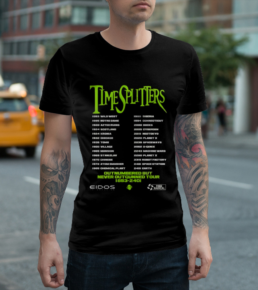 TimeSplitters Eidos Games 1853 2401 World Tour Event Locations List T-Shirt