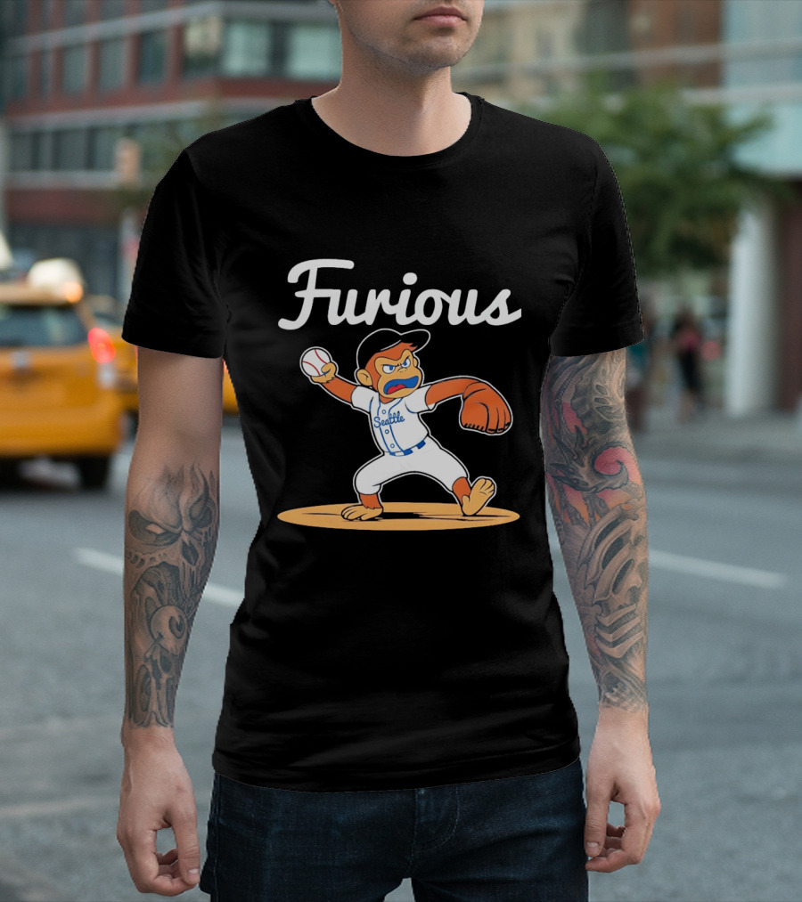 Furious George Seattle Baseball Monkey Pitcher T-Shirt