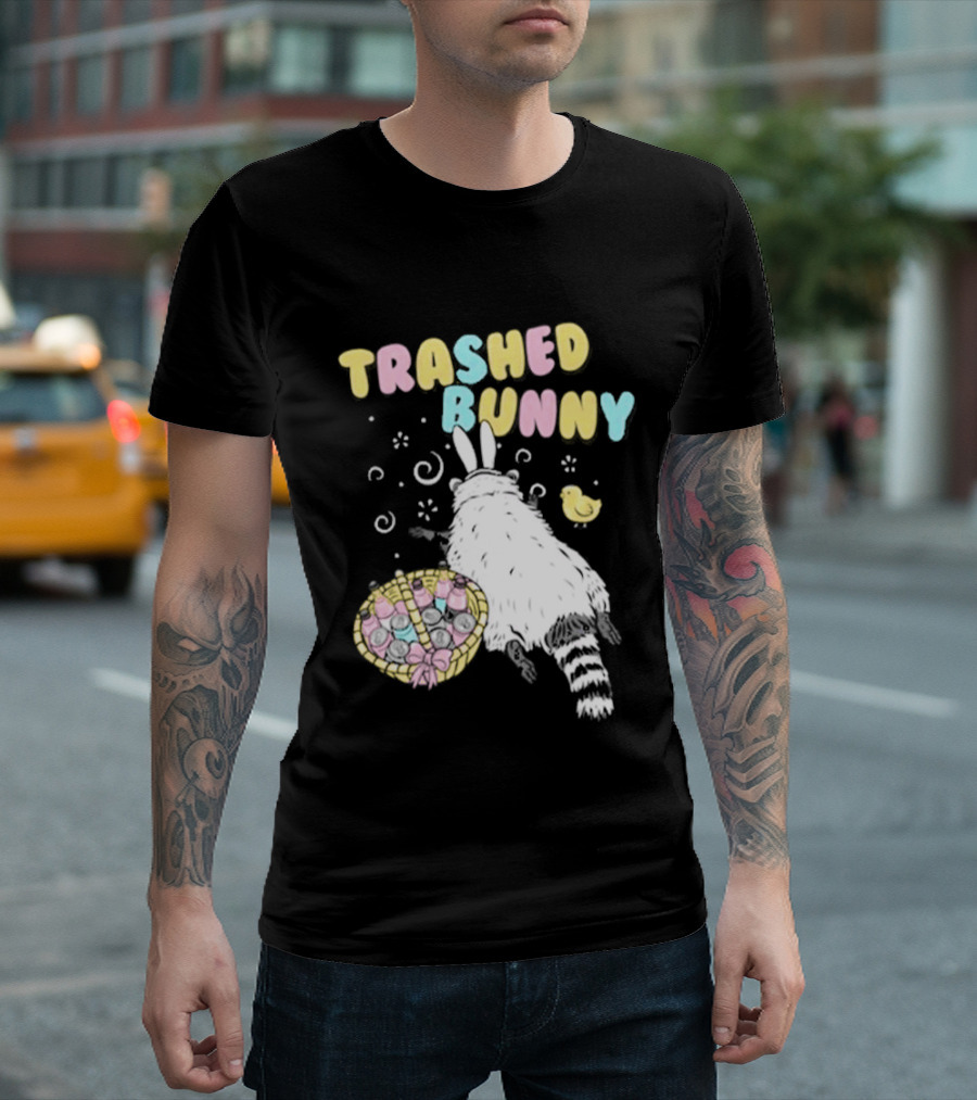 Trashed Bunny Raccoon Pastel Swirls Duck T-Shirt