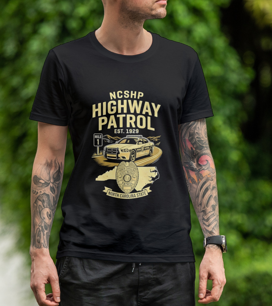 NCSHP Highway Patrol Est. 1929 Scenic Route Car T-Shirt