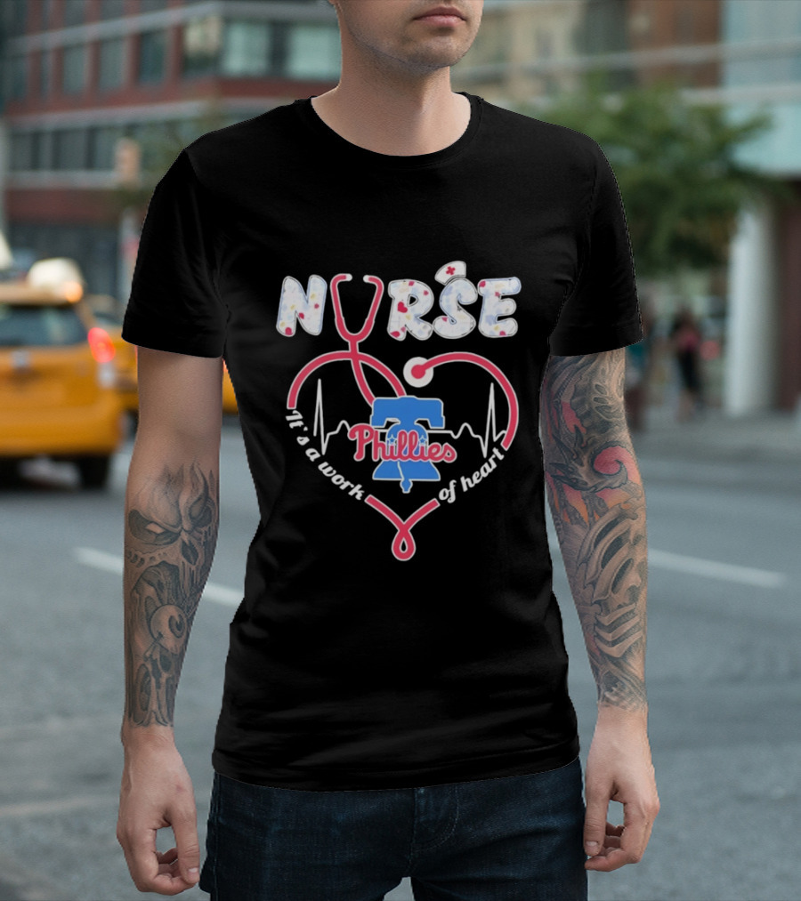 Philadelphia Phillies Nurse It's A Work Of Heart Stethoscope T-Shirt