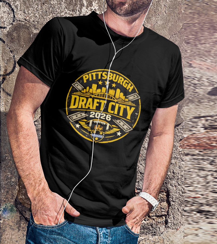 Pittsburgh Draft City 2026 Skyline Football T-Shirt