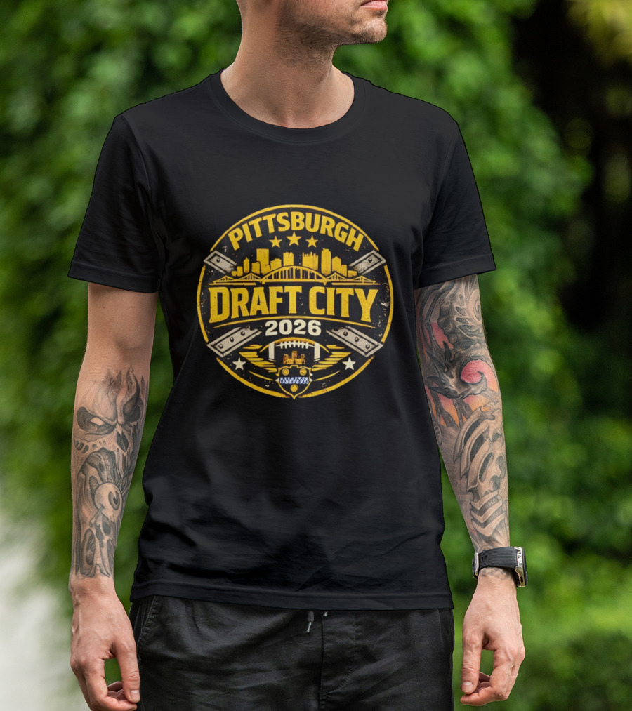 Pittsburgh Draft City 2026 Skyline Football T-Shirt