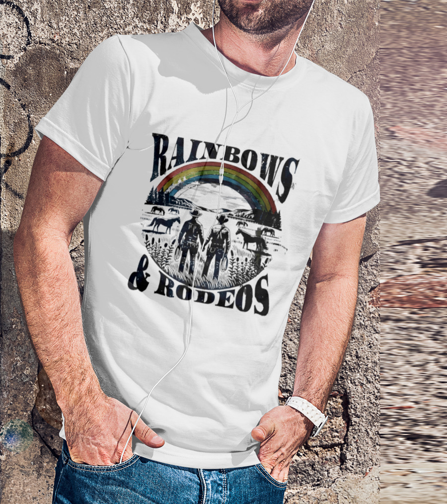 Rainbows Rodeos Western LGBT Pride Cowboys And Horses T-Shirt