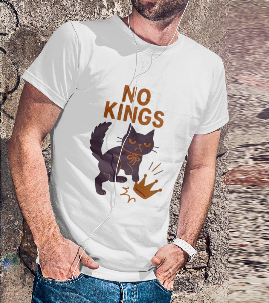 No Kings Black Cat Kicking Crown T-Shirt