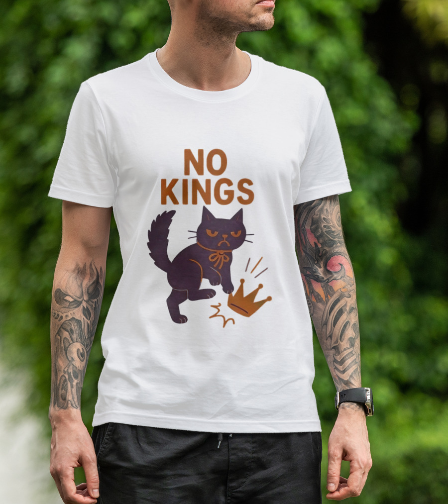 No Kings Black Cat Kicking Crown T-Shirt