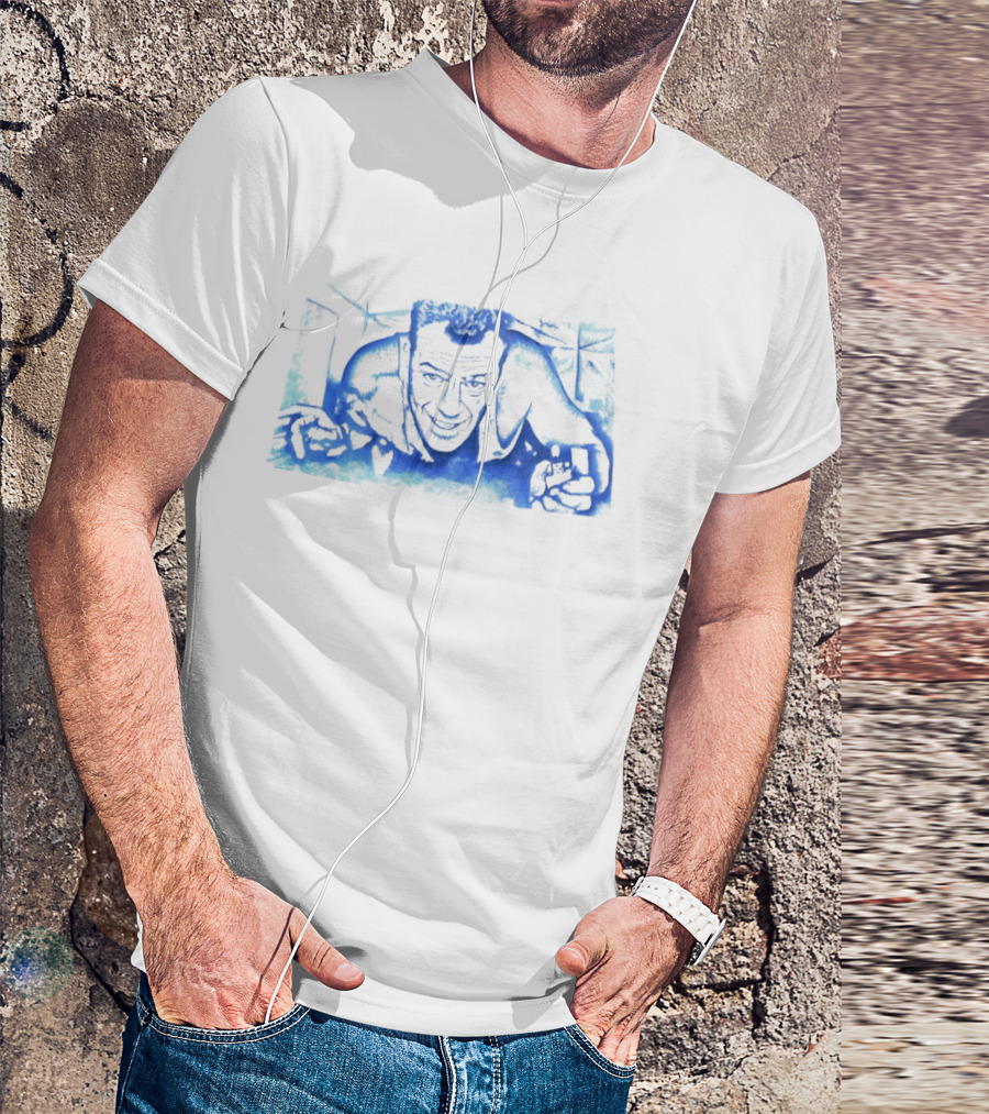 Blue Watercolor Painted John Mclane T-Shirt