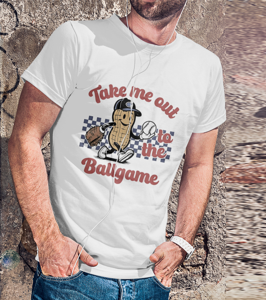 Take Me Out To The Ballgame Peanut Baseball Player With Glove And Bat T-Shirt