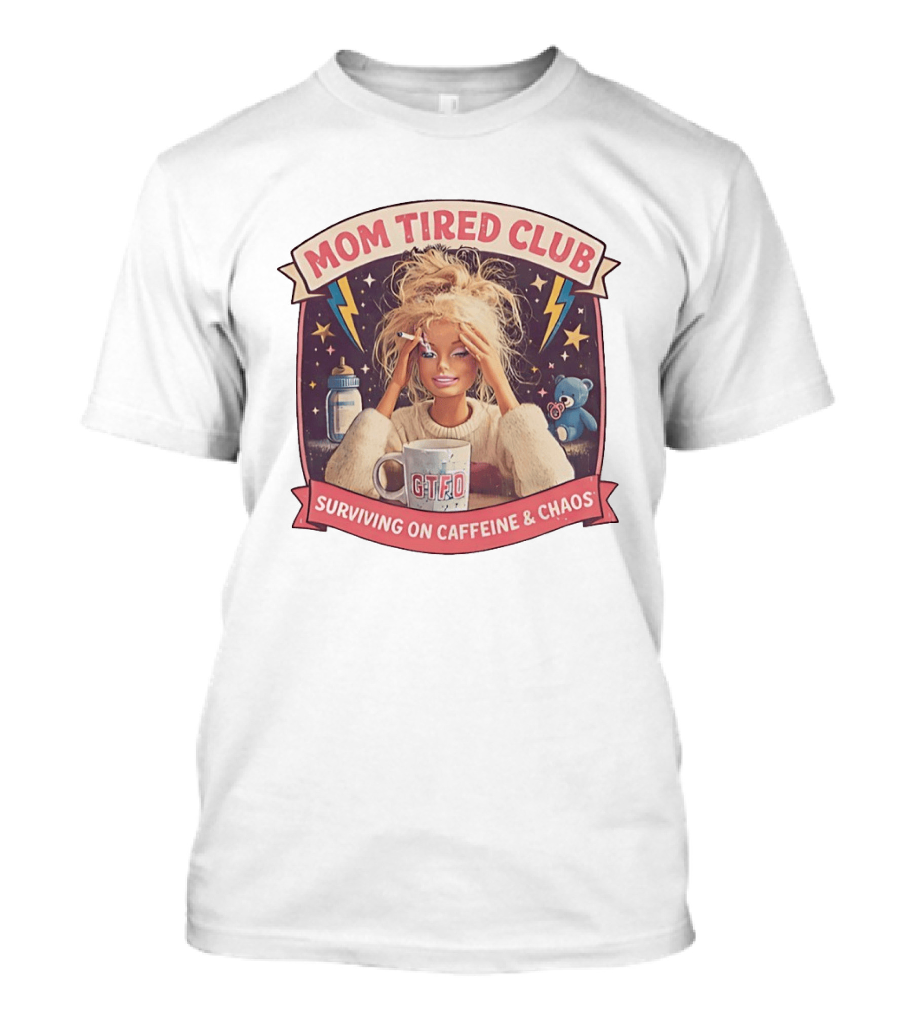 Mom Tired Club Surviving On Caffeine And Chaos Baby Doll T-Shirt