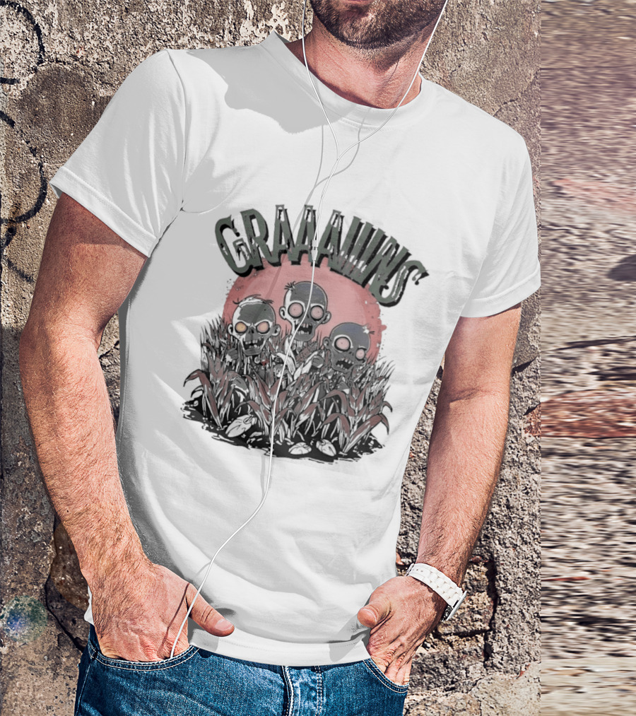 Zombie Graaains Creepy Undead Rising In Cornfield Night Scene T-Shirt