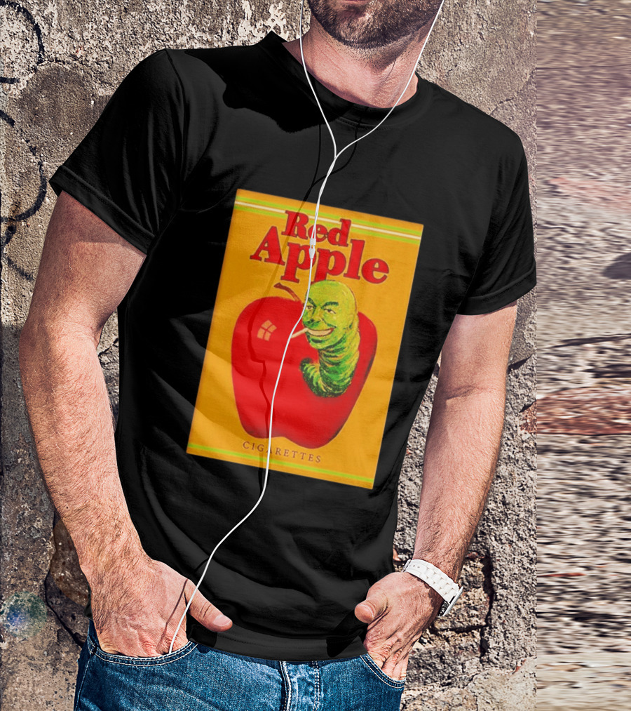 Red Apple Cigarettes Worm Character On Apple T-Shirt