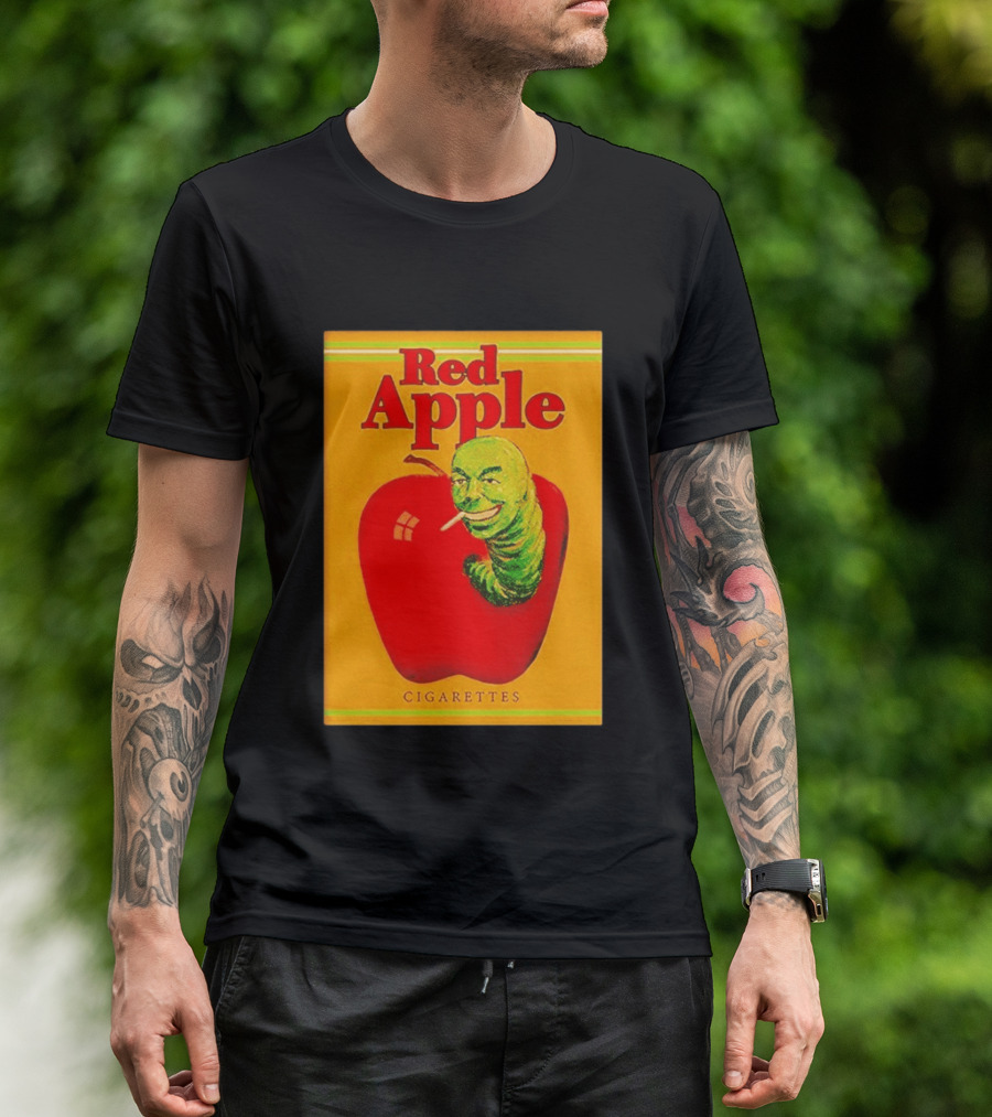 Red Apple Cigarettes Worm Character On Apple T-Shirt