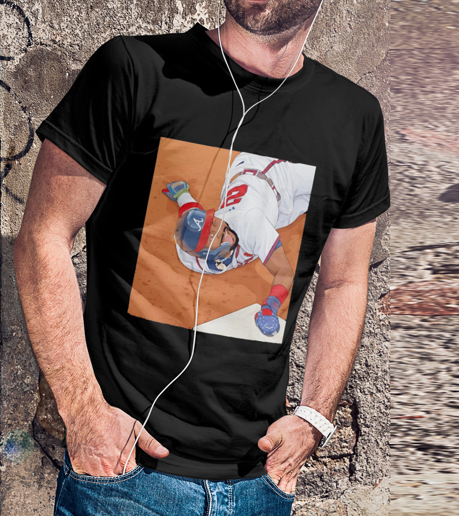 Ronald Acuna Jr Atlanta Braves Outfielder Sliding Baseball Action T-Shirt