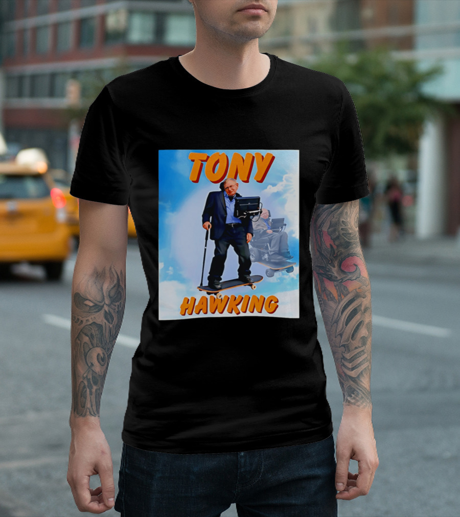 Tony Hawking Skateboard Fusion Surreal Humor T-Shirt