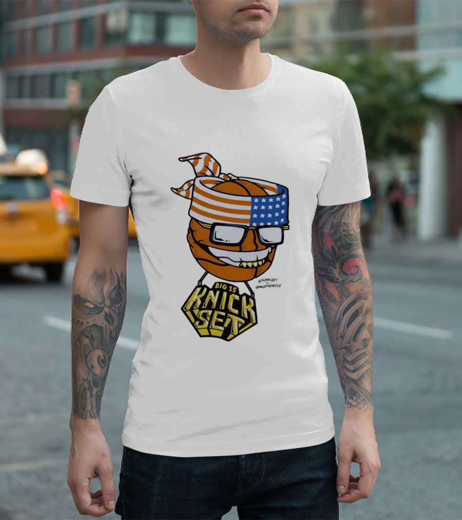 Big 15 Knick Set Basketball Wearing USA Flag Bandana And Glasses T-Shirt