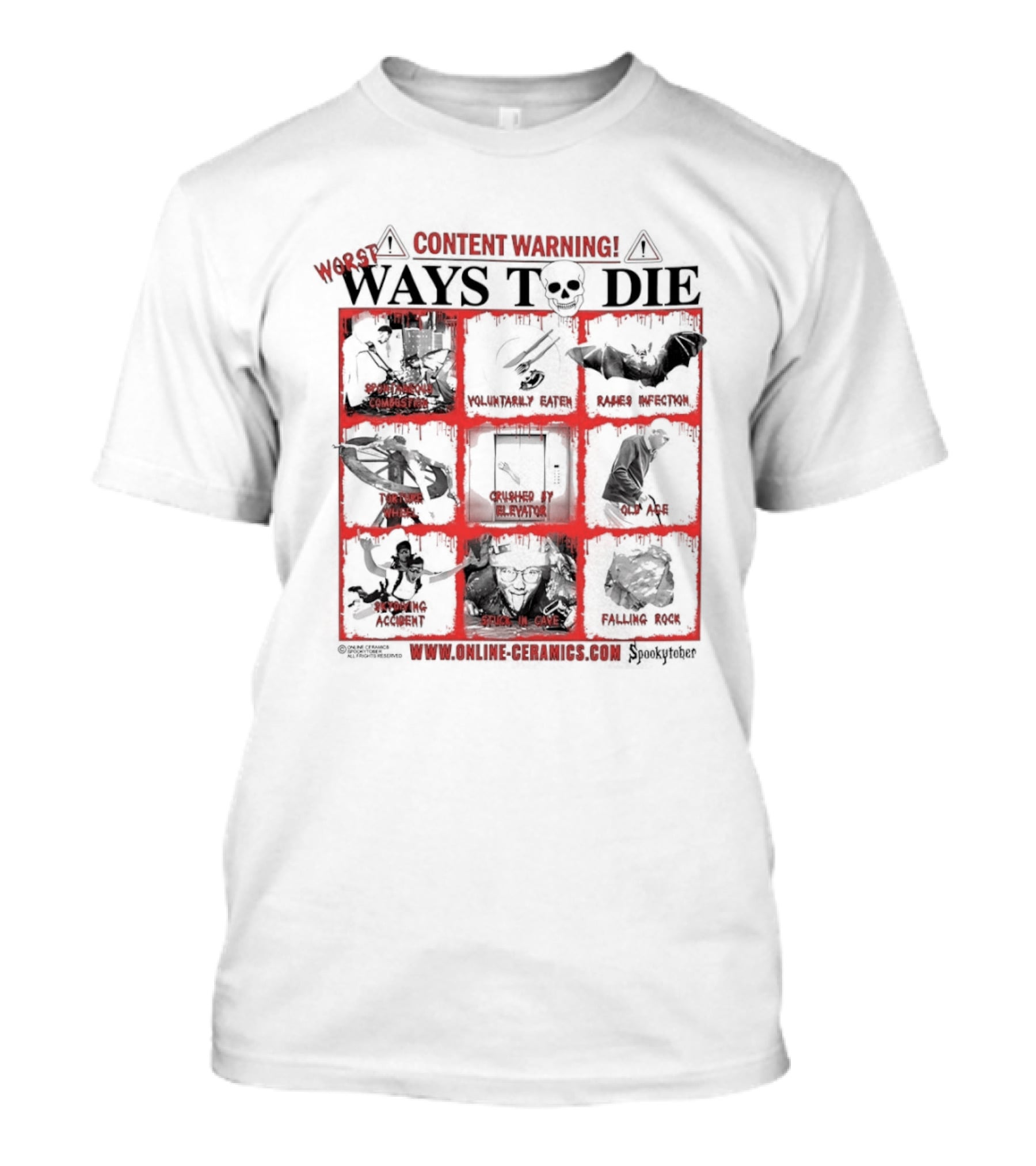 Content Warning Worst Ways To Die Shark Attack Volcano Disaster Truck Simulator Zombies Stuck In Cave Plane Crashed Nuclear Explosion T-Shirt