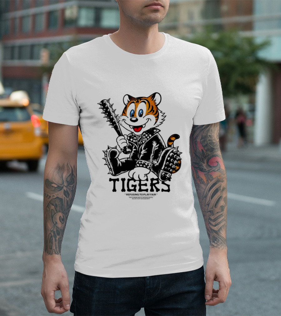 Tigers Playful Cartoon Character With Spiked Bat T-Shirt