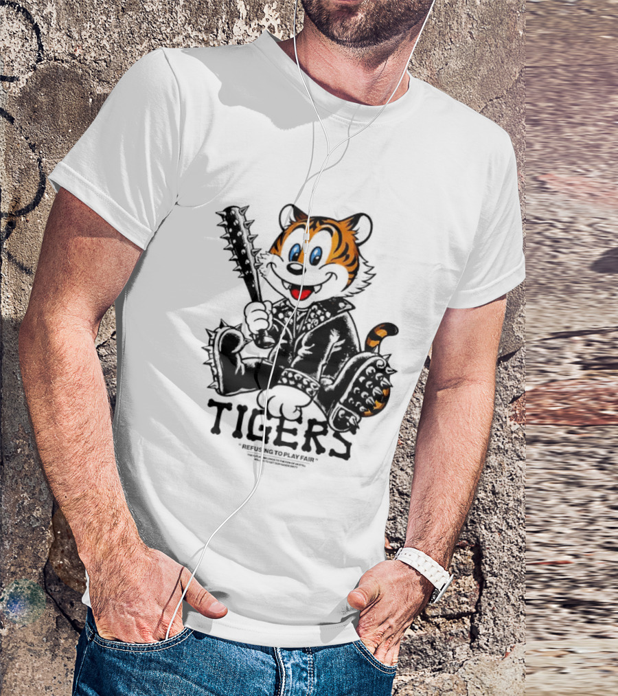 Tigers Playful Cartoon Character With Spiked Bat T-Shirt