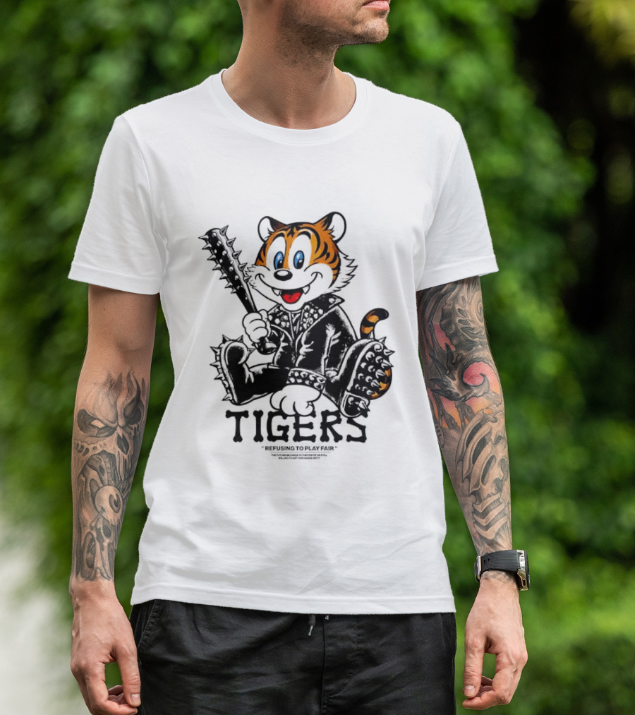 Tigers Playful Cartoon Character With Spiked Bat T-Shirt