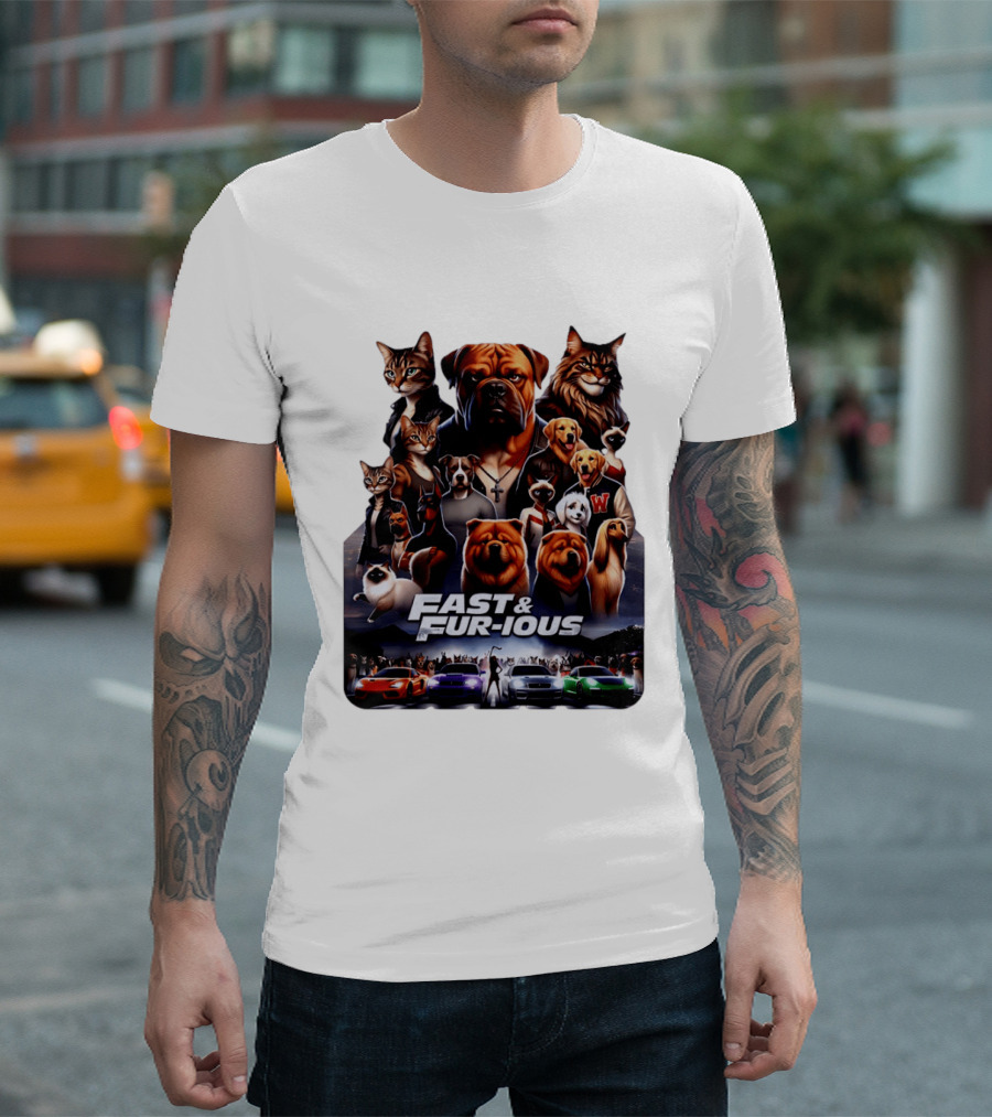 Fast & Fur Ious Dogs And Cats Mashup With Cars T-Shirt