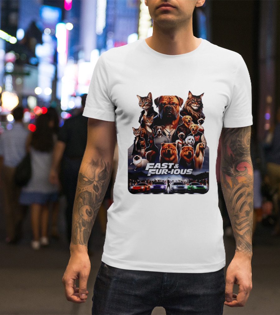 Fast & Fur Ious Dogs And Cats Mashup With Cars T-Shirt