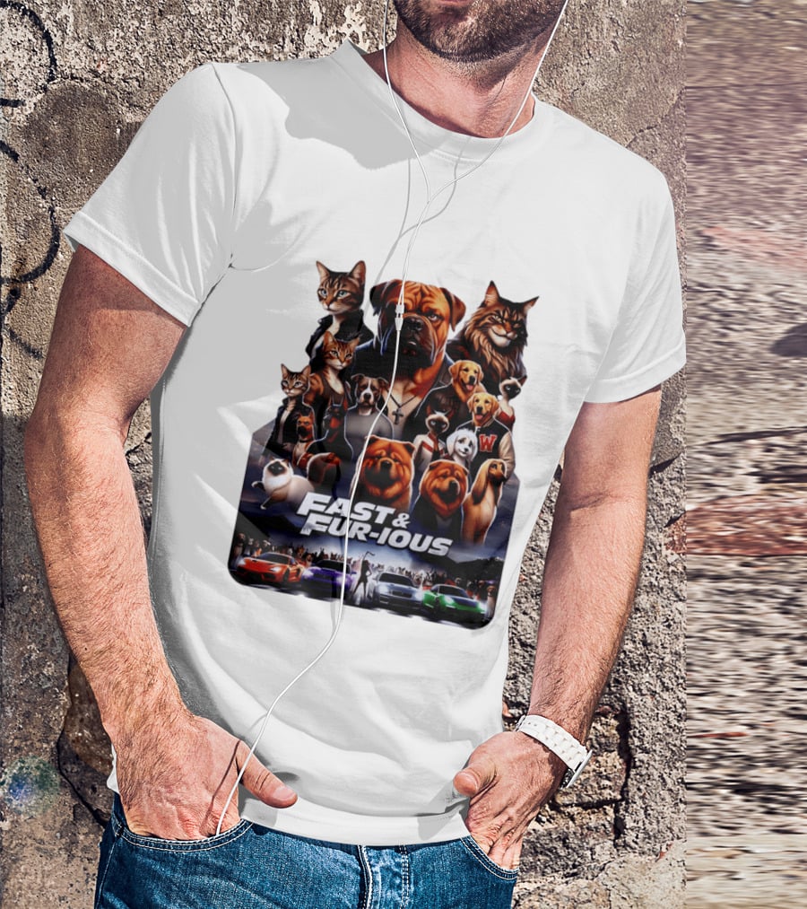Fast & Fur Ious Dogs And Cats Mashup With Cars T-Shirt