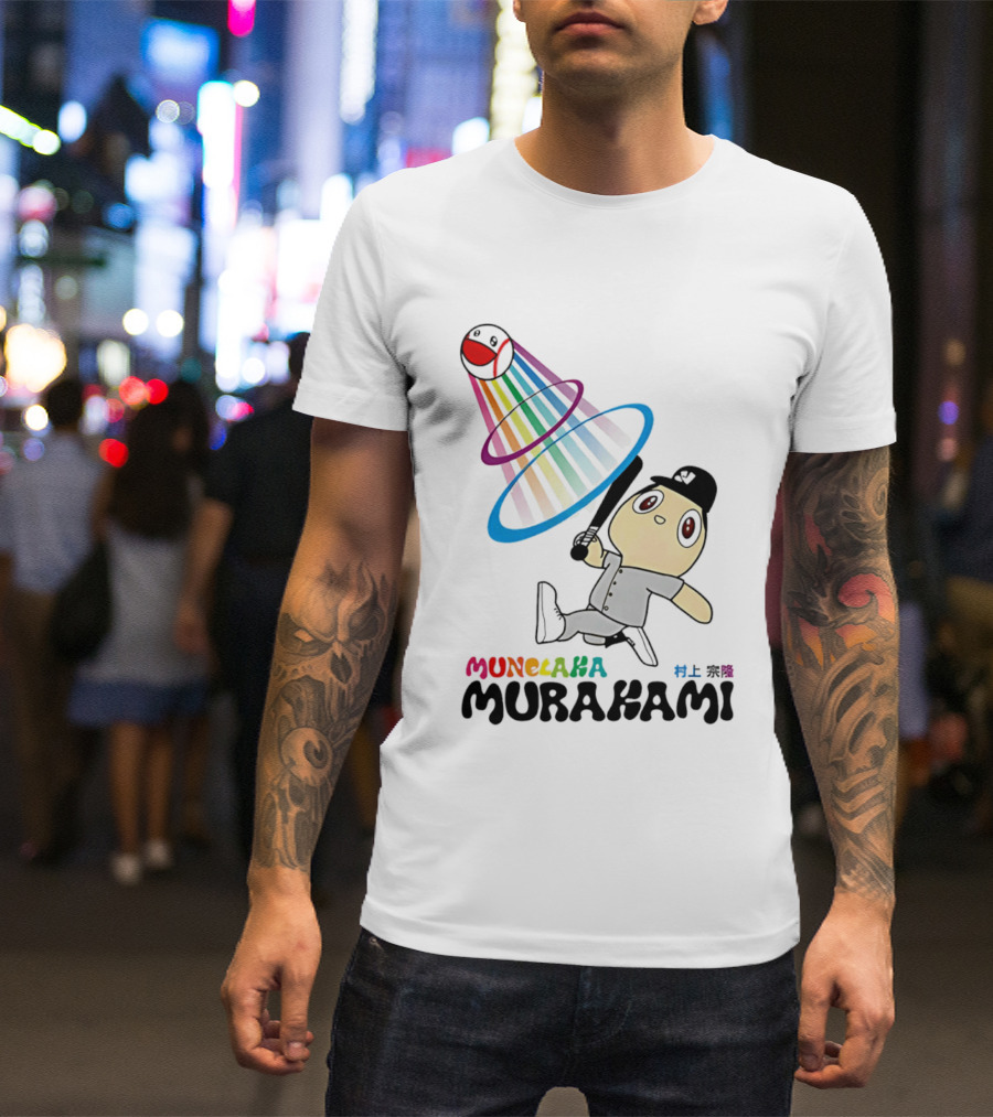 Munehisa Murakami Rainbow Baseball Cartoon Player T-Shirt