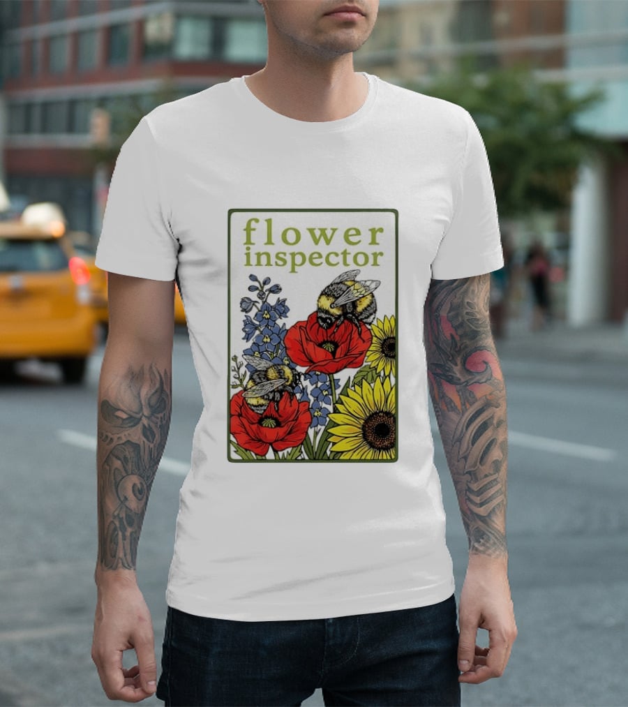 Flower Inspector Bees On Poppy Sunflower Bluebell Blossom T-Shirt