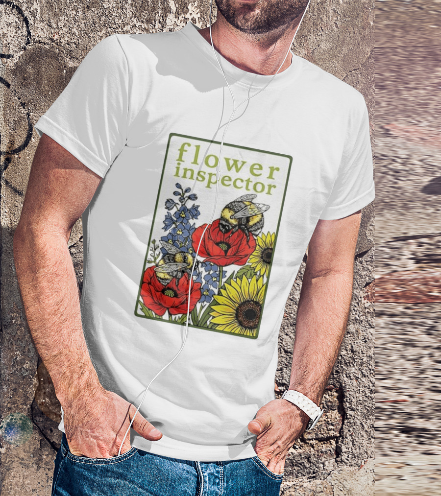 Flower Inspector Bees On Poppy Sunflower Bluebell Blossom T-Shirt