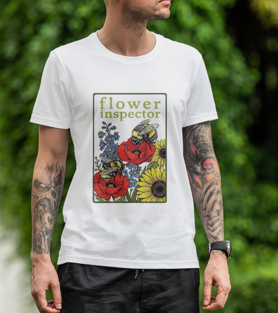 Flower Inspector Bees On Poppy Sunflower Bluebell Blossom T-Shirt