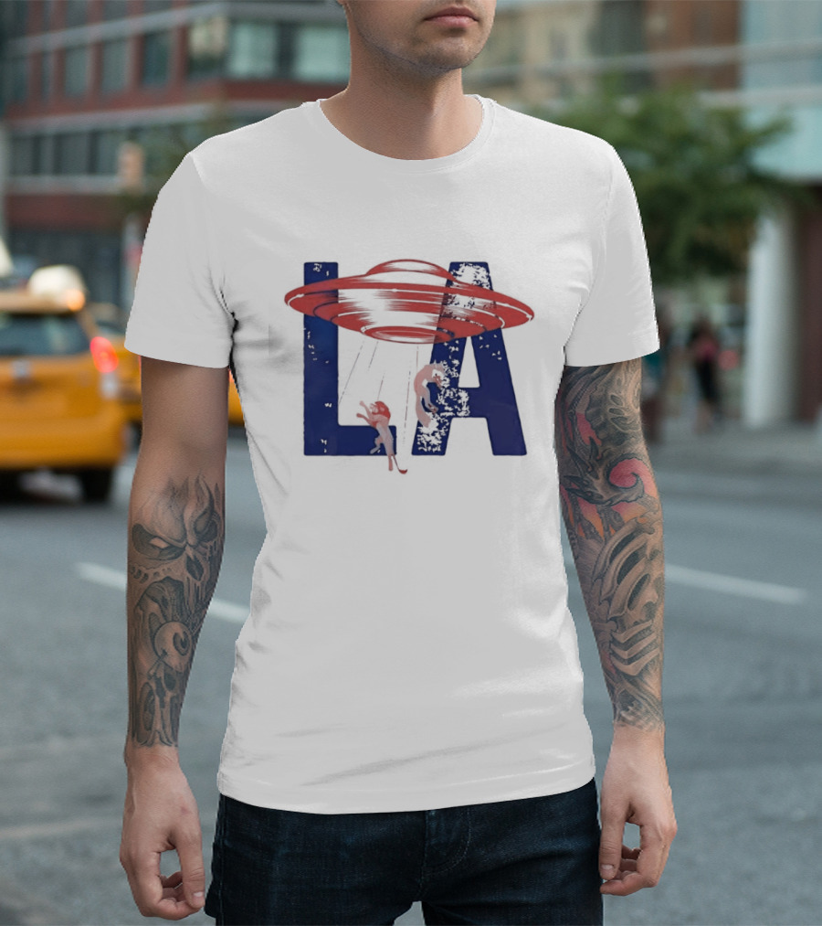 Los Angeles Spaceship Over LA Bold Letters T-Shirt