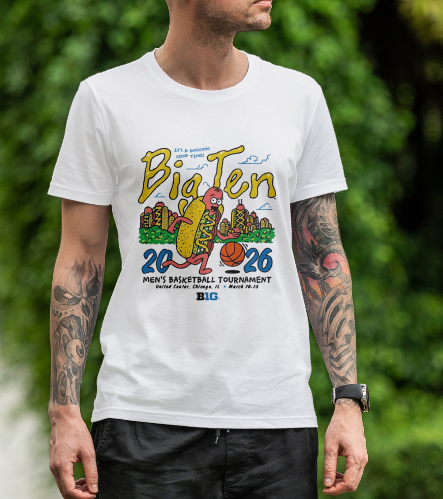Big Ten 2026 Men's Basketball Tournament United Center Chicago March 11 15 Hot Dog Cityscape Basketball T-Shirt