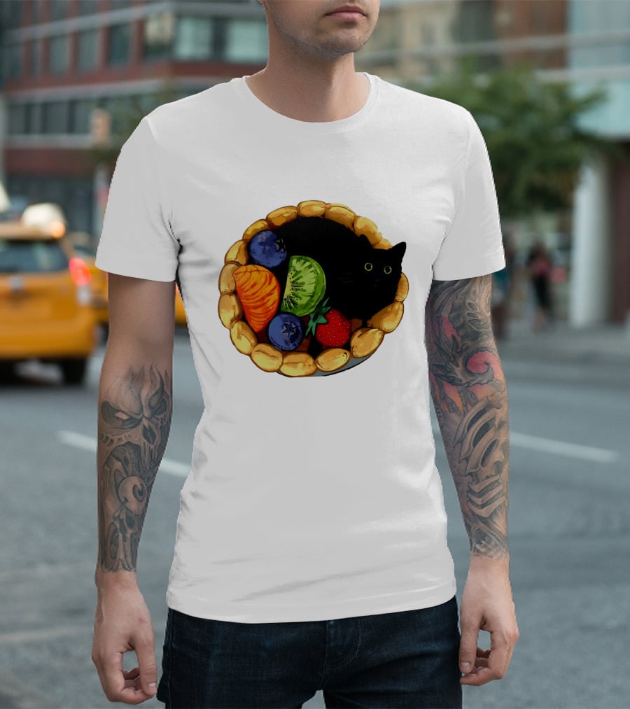 Black Cat Surrounded By Mixed Fruit Tart T-Shirt