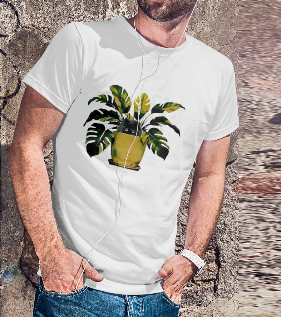 Cat In Monstera Potted Plant T-Shirt
