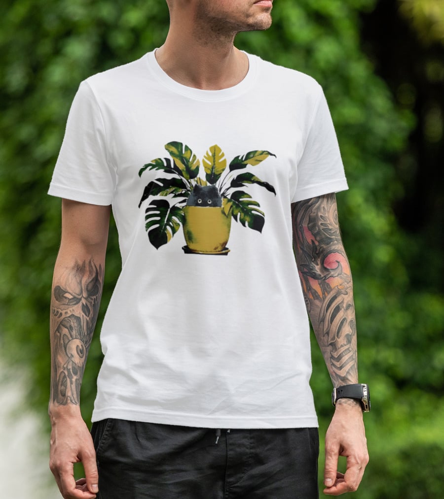 Cat In Monstera Potted Plant T-Shirt