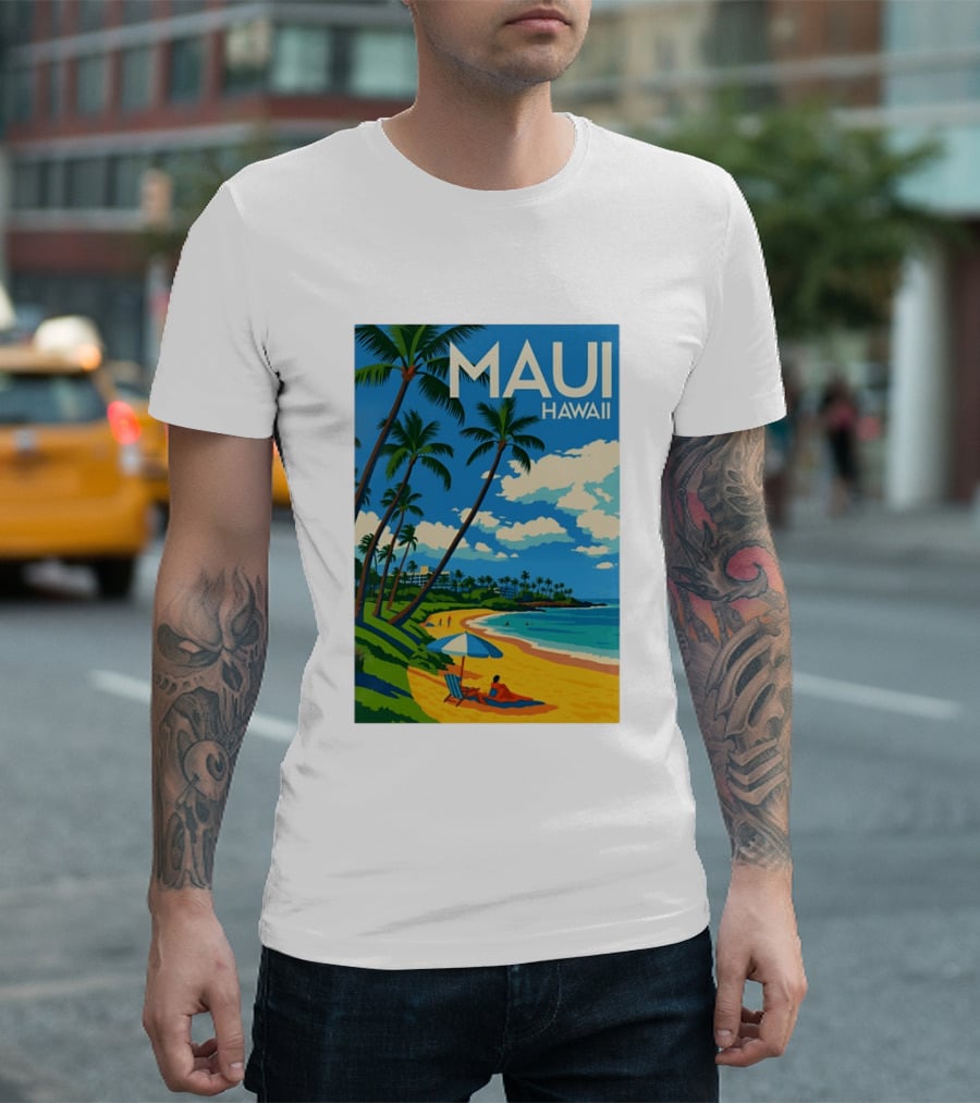 Maui Hawaii Palm Trees Beach Scene T-Shirt