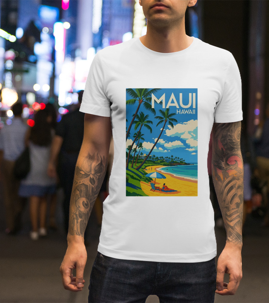 Maui Hawaii Palm Trees Beach Scene T-Shirt