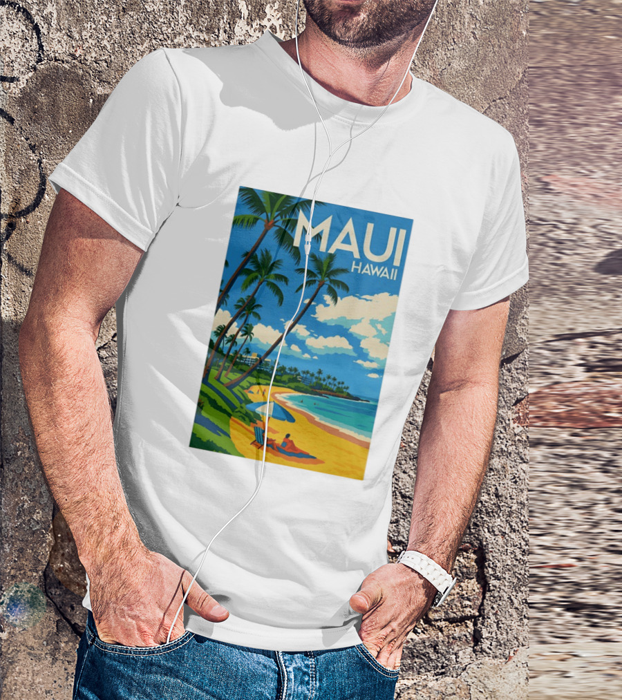 Maui Hawaii Palm Trees Beach Scene T-Shirt