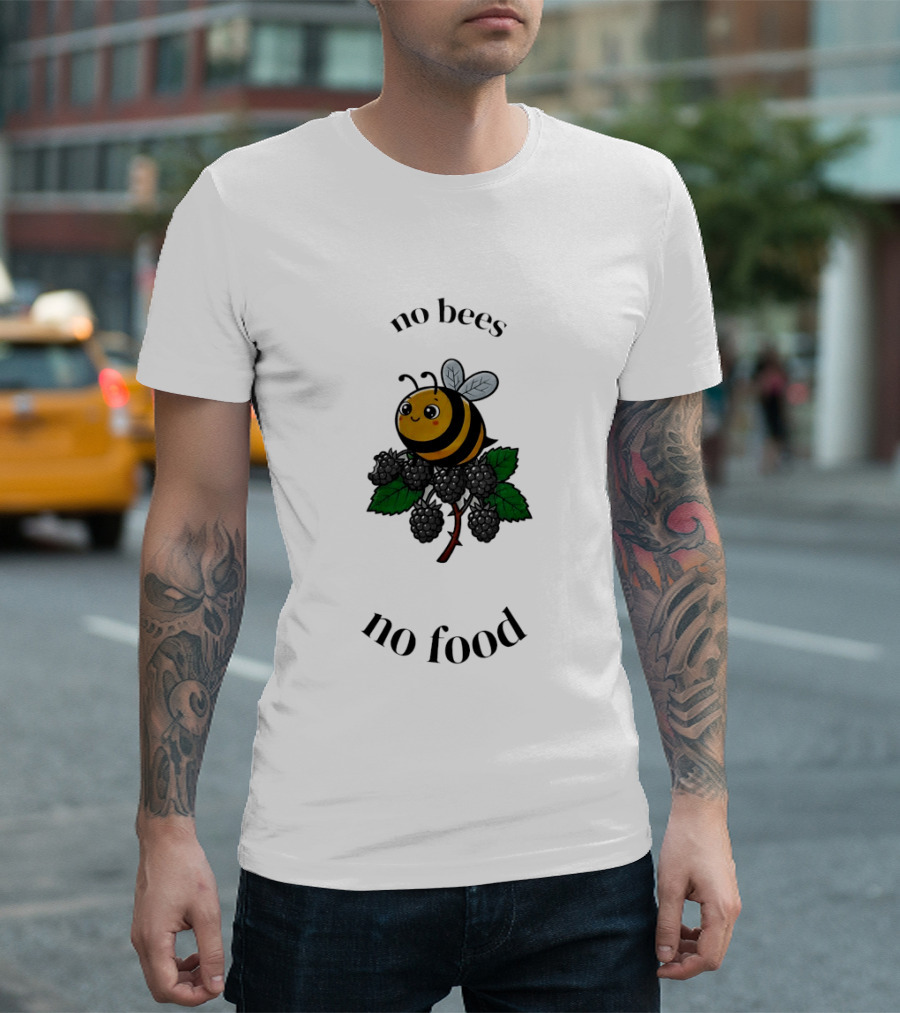 No Bees No Food Cute Bee On Leaf T-Shirt