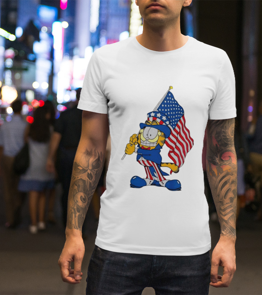 Orange Cat 250 Years Of Freedom Garfield Uncle Sam American Flag T-Shirt