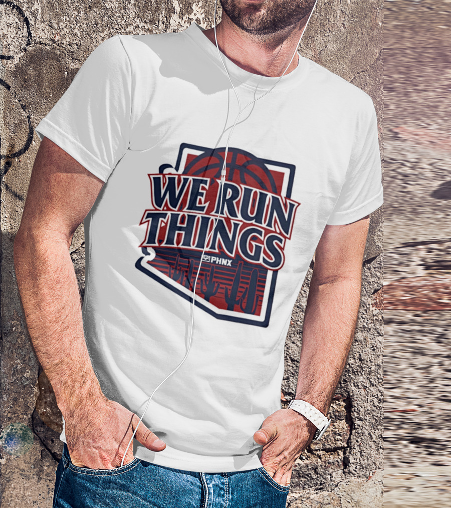 PHNX We Run Things Cactus Basketball Desert Scene T-Shirt