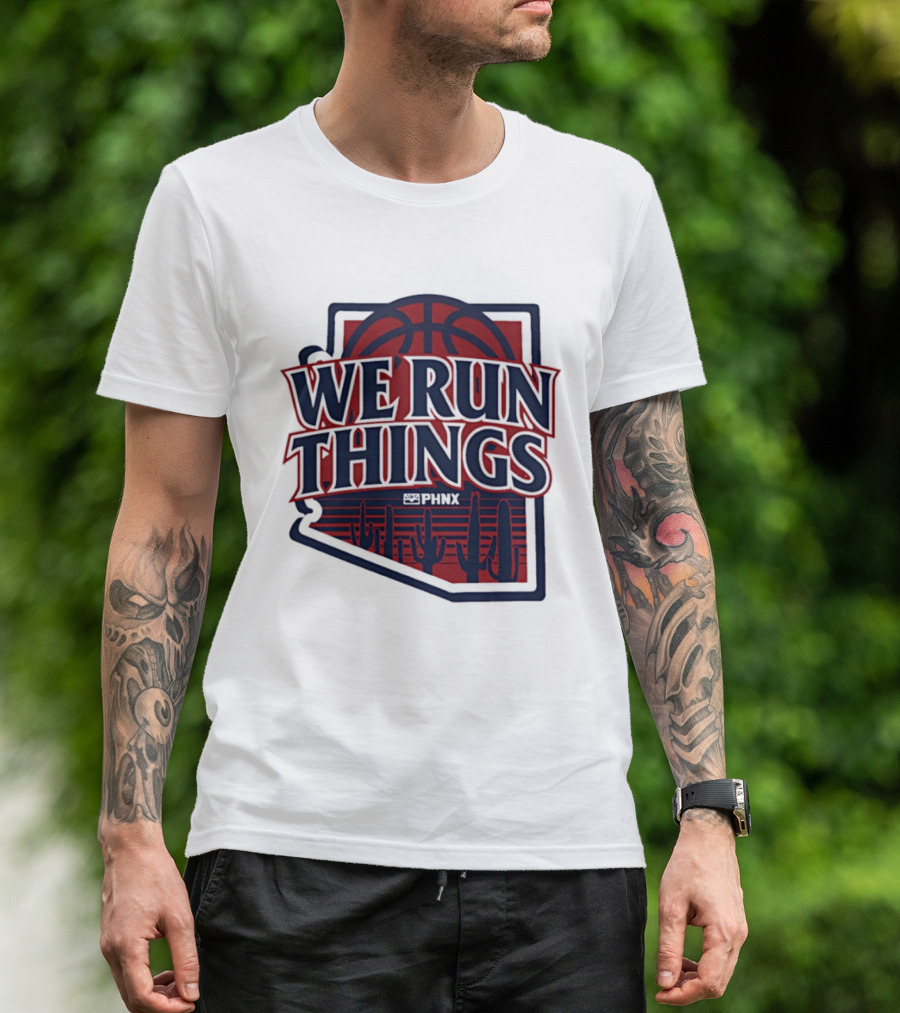 PHNX We Run Things Cactus Basketball Desert Scene T-Shirt
