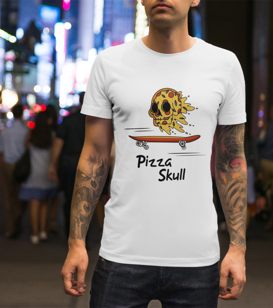 Pizza Skull Melting Slice Skateboard T-Shirt