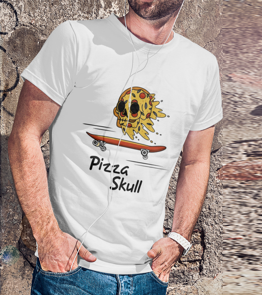 Pizza Skull Melting Slice Skateboard T-Shirt
