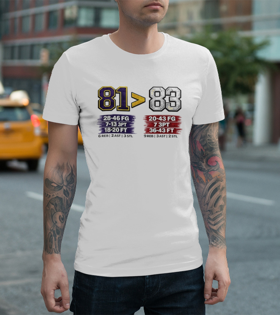 81 Greater Than 83 Kobe Bryant Legendary Performance Stats T-Shirt