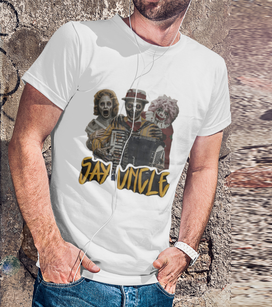 Say Uncle Ghost Clown Skeleton Playing Accordion Haunted Uncle Al T-Shirt