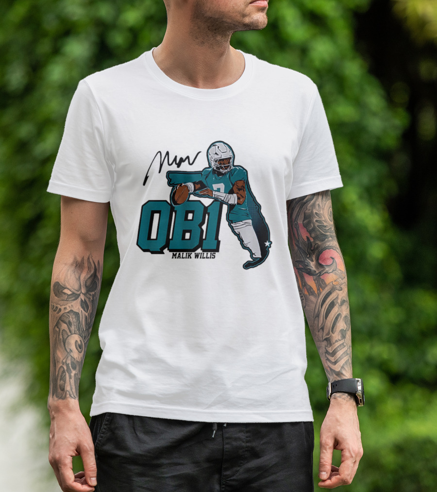 Malik Willis QB1 Miami Dolphins Quarterback 7 Football T-Shirt