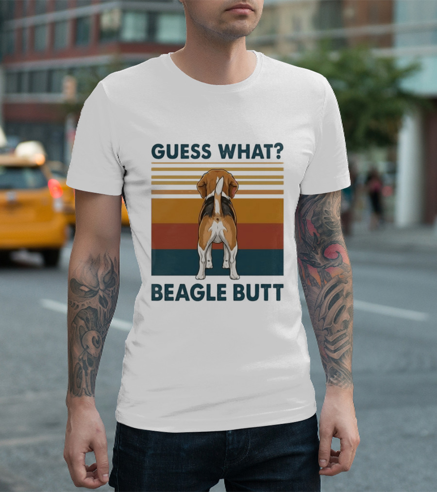 Guess What Beagle Butt Retro Stripes T-Shirt