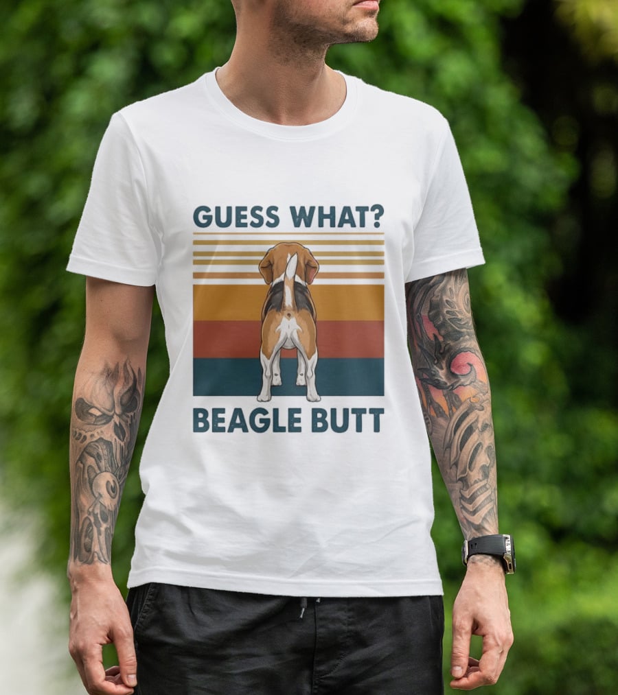 Guess What Beagle Butt Retro Stripes T-Shirt